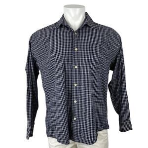 Salute Oleg Cassini Men's Blue Plaid Long Sleeve Button Down Shirt Top Size L